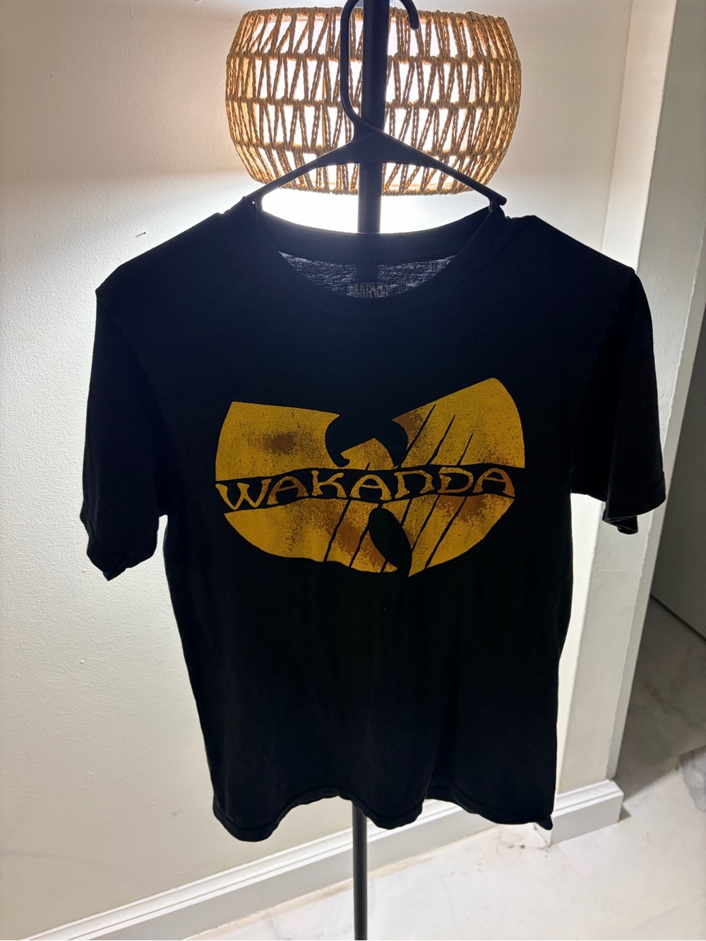 Marvel Black T‑Shirt with Yellow Wakanda Graphic